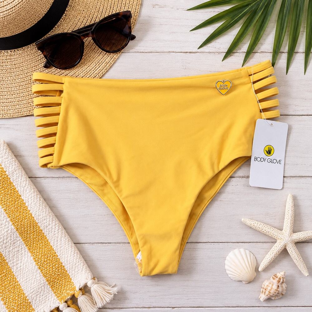 NWT Body Glove Smoothies Ginger Bikini Bottom M Sundream Yellow High Strappy